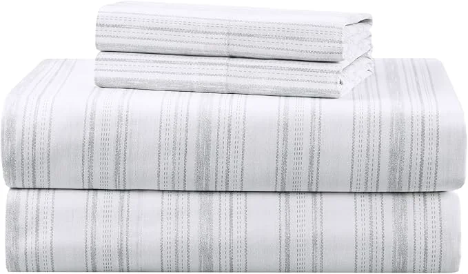 Fast Comfort Spaces Cotton Sheets Queen Breathable Naturally Cool Cotton Sheets Cotton Bed Sheets with 14 quot Elastic Pocket Fits up to 16 quot Mattress All Seasons Sheet Set Good Vibes Grey 4 Piece User-Friendly