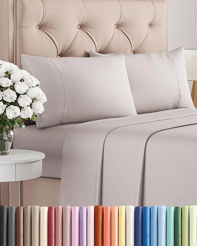 Versatile Twin 4 Piece Sheet Set - Comfy Breathable amp Cooling - Ultra-Soft Hotel Luxury Bedding Set with 8-16 Inch Deep Pockets - 1 Flat amp 1 Fitted Sheet amp 2 Pillowcases - Wrinkle amp Easy Care - Light Grey Reliable
