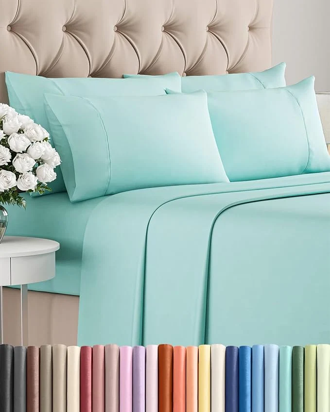 Responsible King 6 Piece Sheet Set - Comfy Breathable amp Cooling - Ultra Soft Hotel Luxury Bedding Set w 8-16 Inch Deep Pockets - 1 Flat amp 1 Fitted Sheet amp 4 Pillowcases - Wrinkle and Easy Care - Spa Blue Carefully Designed