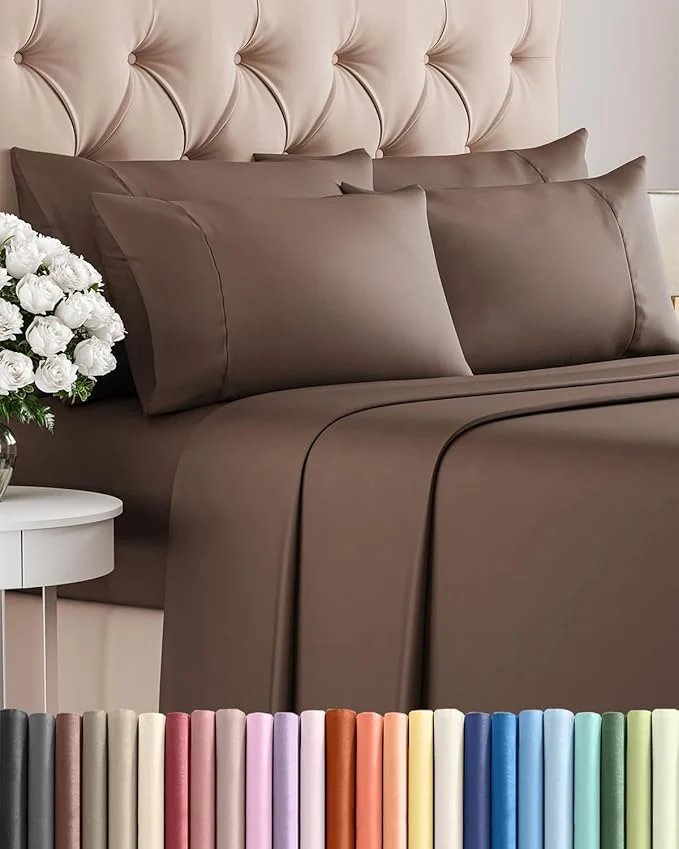 Modern Full 6 Piece Sheet Set - Comfy Breathable amp Cooling - Ultra Soft Hotel Luxury Bedding Set with 8-16 Inch Deep Pockets - 1 Flat amp 1 Fitted Sheet amp 4 Pillowcases - Cozy Wrinkle amp Easy Care - Brown Verified