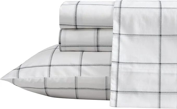 Exclusive Nautica- Queen Sheet Set Cotton Percale Bedding Set Crisp amp Cool Lightweight amp Breathable Plot Black Queen Excellent
