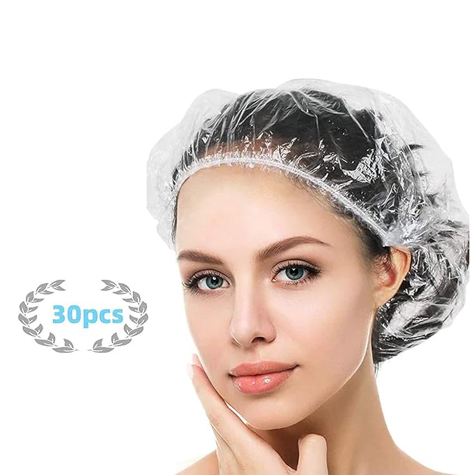 Detailed YIZIJIZI 30PCS Disposable Shower Caps Large Thick Clear Waterproof Shower Cap Verified