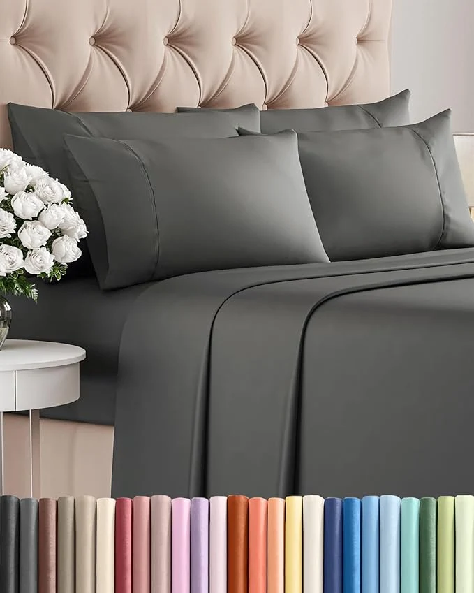 Efficient Full 6 Piece Sheet Set - Comfy Breathable amp Cooling - Ultra Soft Hotel Luxury Bedding Set w 8-16 Inch Deep Pockets - 1 Flat amp 1 Fitted Sheet amp 4 Pillowcases - Wrinkle and Easy Care - Charcoal Powerful