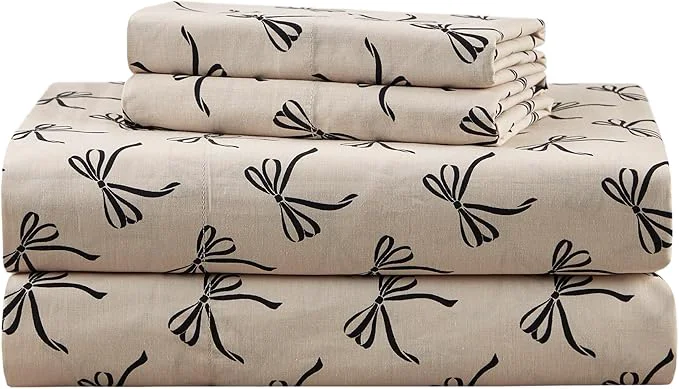 Artisan Comfort Spaces Cotton Sheets Cal King Breathable Naturally Cool Cotton Sheets Cotton Bed Sheets with 14 quot Elastic Pocket Fits up to 16 quot Mattress All Seasons Sheet Set Bow Black Taupe 4 Piece Outstanding