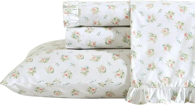 Eco-Friendly Laura Ashley - Twin XL Sheet Set Crisp amp Cool Cotton Percale Bedding with Deep Pockets Lightweight for Year Round Comfort Bed Sheets with Matching Pillowcase Roseford Orange Smart