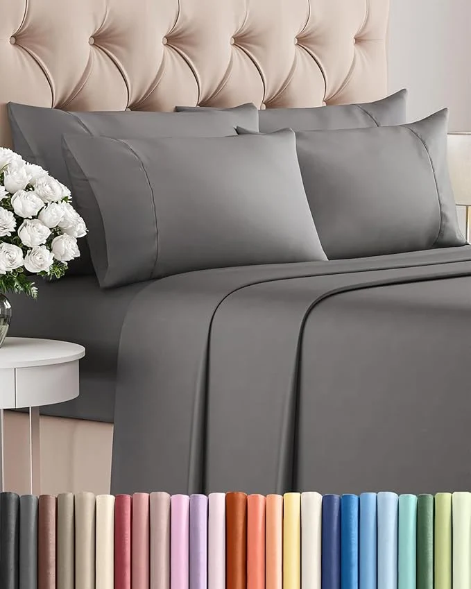 Trendy Queen 6 Piece Sheet Set - Comfy Breathable amp Cooling - Ultra-Soft Hotel Luxury Bedding Set with 8-16 Inch Deep Pockets - 1 Flat amp 1 Fitted Sheet amp 4 Pillowcases - Wrinkle amp Easy Care - Dark Grey Certified