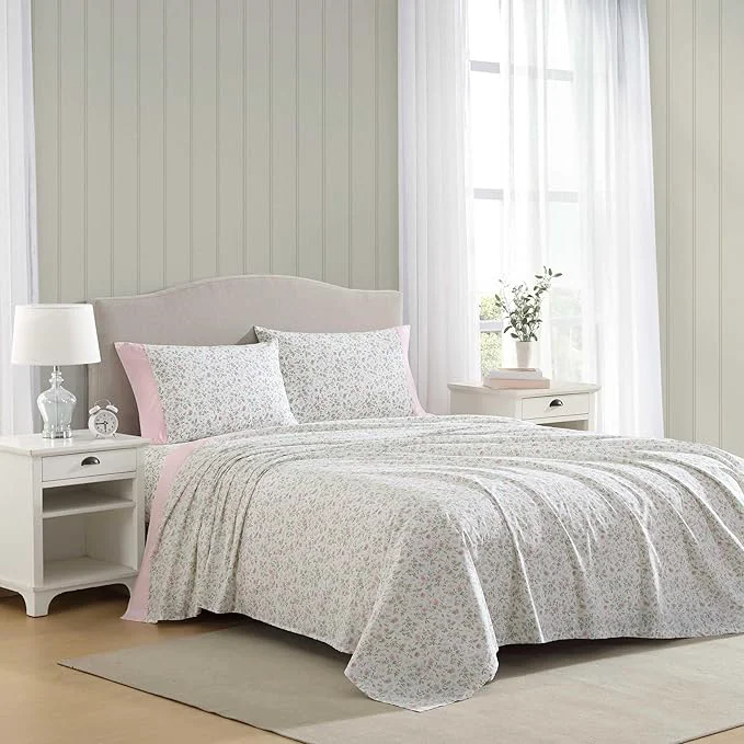 Top-Quality Laura Ashley - Full Sheet Set Crisp amp Cool Cotton Percale Bedding with Deep Pockets Lightweight for Year Round Comfort Bed Sheets with Matching Pillowcases Bonnie Pink Beige Enhanced