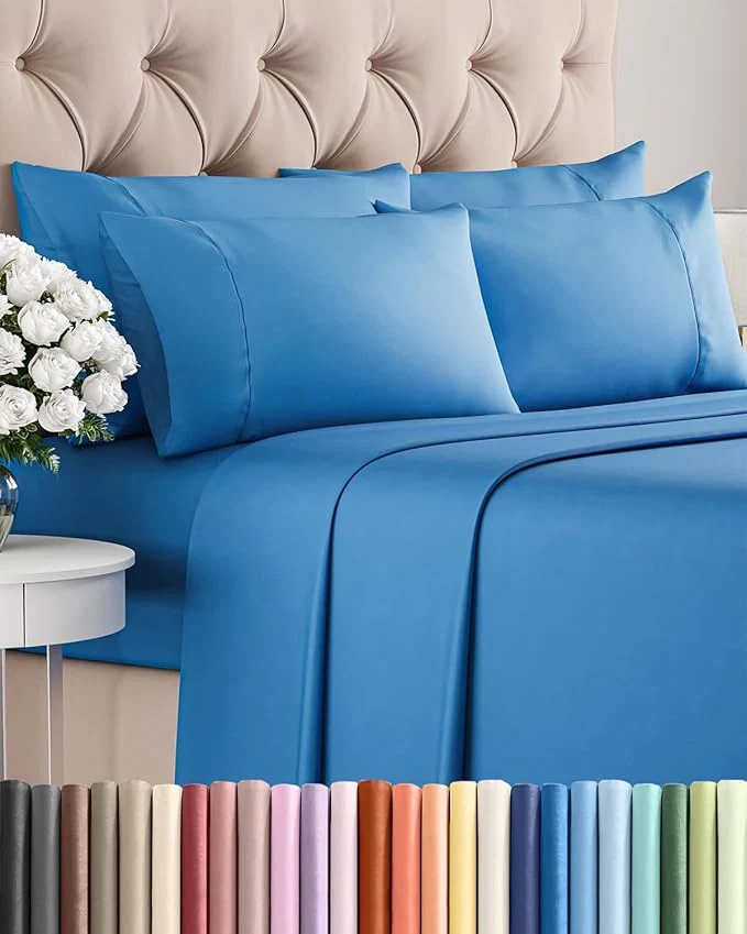 Quality Cal King 6 Piece Sheet Set - Comfy Breathable amp Cooling - Soft Hotel Luxury Bedding Set with 8-16 Inch Deep Pockets - 1 Flat amp 1 Fitted Sheet amp 4 Pillowcases - Wrinkle amp Easy Care - Royal Blue Outstanding