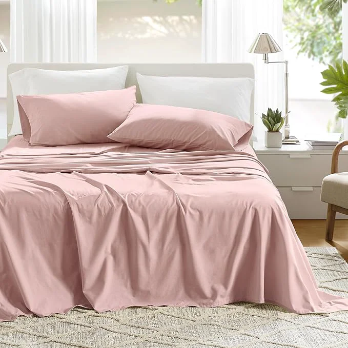 Premium Comfort Spaces Cotton Sheets Twin XL Breathable amp Ultra Soft Cotton Sheets Naturally Cool Cotton Bed Sheets with 12 quot Elastic Pocket Fits up to 14 quot Mattress All Seasons Sheet Set Pink 3 Piece Powerful