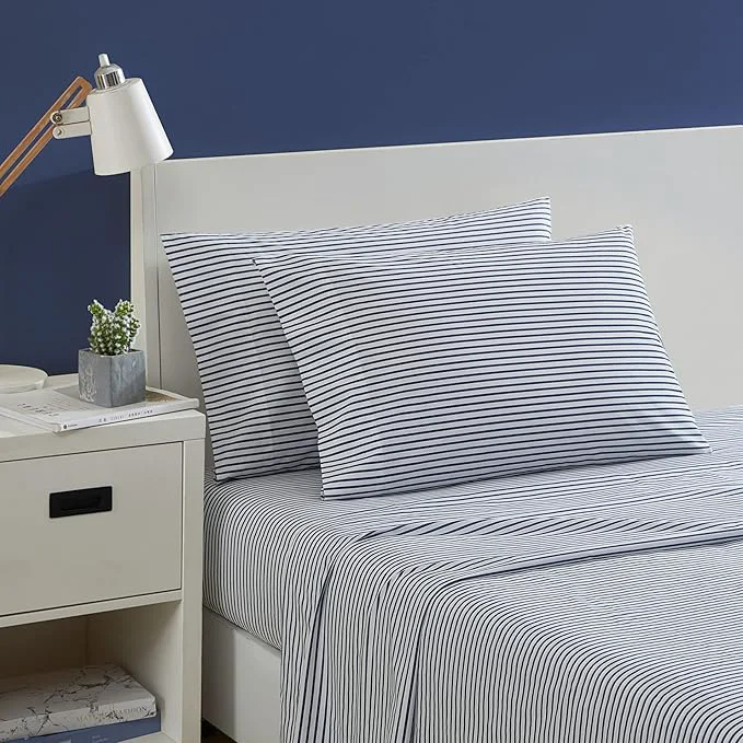 Prestigious Nautica- Full Sheet Set Cotton Percale Bedding Set Crisp amp Cool Lightweight amp Breathable Harmead Navy Full Detailed
