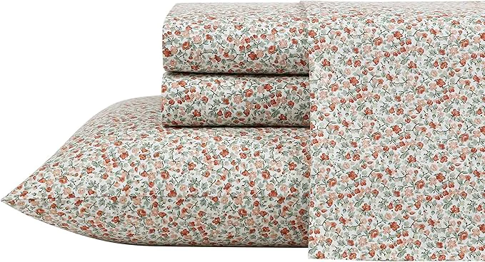 Easy-to-Use Laura Ashley - Queen Sheets Cotton Percale Bedding Set Lightweight amp Breathable Home Decor Emogene Burnt Orange Queen Crafted