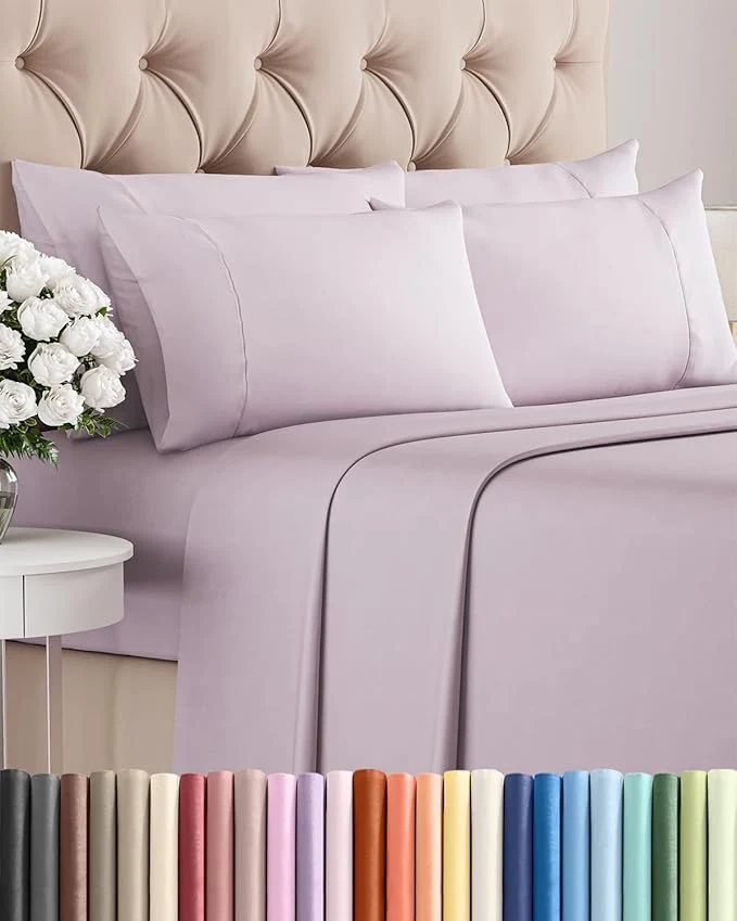 High-Grade King 6 Piece Sheet Set - Comfy Breathable amp Cooling - Soft Hotel Luxury Bedding Set with 8-16 Inch Deep Pockets - 1 Flat amp 1 Fitted Sheet amp 4 Pillowcases - Wrinkle amp Easy Care - Light Lavender Advanced