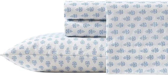 Dependable Laura Ashley - Twin Sheet Set Crisp amp Cool Cotton Percale Bedding with Deep Pockets Lightweight for Year Round Comfort Bed Sheets with Matching Pillowcase Francesca Blue Original