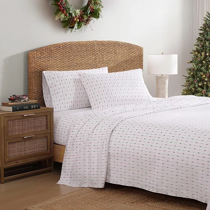 Breathable Tommy Bahama - King Size Sheet Set Crisp amp Cool Cotton Percale Bedding with a Smooth Lightweight Feel 4 Piece Holiday Bed Sheets with Matching Pillowcases Pineapple Pinstripe Red High-End