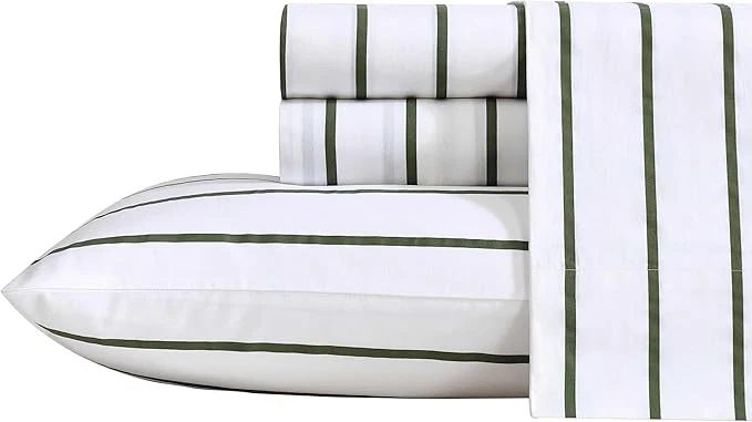 Solid Nautica - Queen Sheets Premium Cotton Percale Bedding Set Striped Bedding Set Oeko-Tex Brenton Stripe Ivory Queen Smart