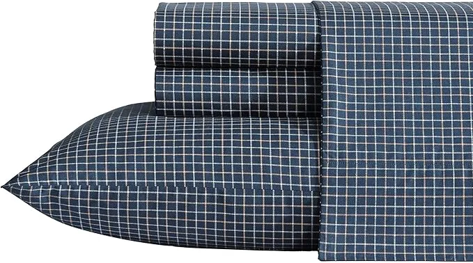 Elegant Nautica - Queen Sheets Premium Cotton Percale Bedding Set Plaid Home Decor Oeko-Tex Reece Plaid Navy Queen Safe
