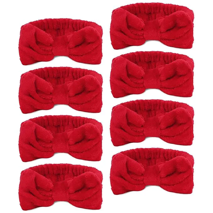 Top-Quality Ondder Spa Headband for Washing Face 8 Pack Red Skincare Headbands for Women Fashionable