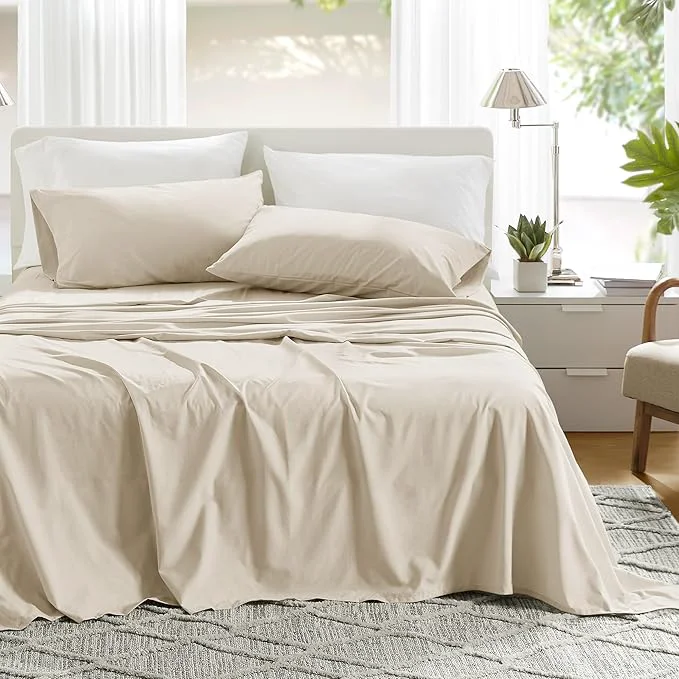 Original Comfort Spaces Cotton Sheets Full Breathable amp Ultra Soft Cotton Sheets Naturally Cool Cotton Bed Sheets with 14 quot Elastic Pocket Fits up to 16 quot Mattress All Seasons Sheet Set Cream 4 Piece Fine Crafted