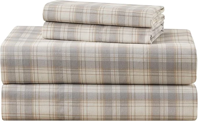 Advanced Comfort Spaces Cotton Sheets Queen Breathable Naturally Cool Cotton Sheets Soft Cotton Bed Sheets with 14 quot Elastic Pocket Fits up to 16 quot Mattress All Seasons Sheet Set Wesley Taupe 4 Piece Dependable