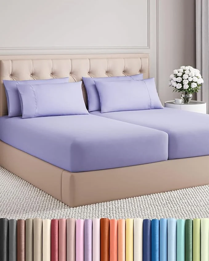 Split King 7 Piece Sheet Set - Comfy Breathable amp Cooling - Soft Hotel Luxury Bedding Set with 8-16 Inch Deep Pockets - 1 Flat amp 2 Fitted Sheet amp 4 Pillowcases - Wrinkle amp Easy Care - Lavender Next-Generation