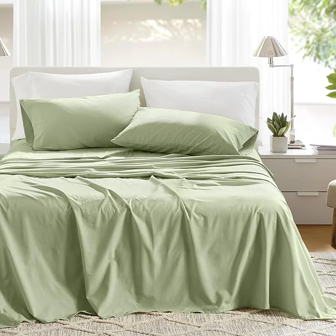 Solid Comfort Spaces Cotton Sheets Full Breathable amp Soft Cotton Sheets Naturally Cool Cotton Bed Sheets with 14 quot Elastic Pocket Fits up to 16 quot Mattress All Seasons Sheet Set Sage Green 4 Piece Durable