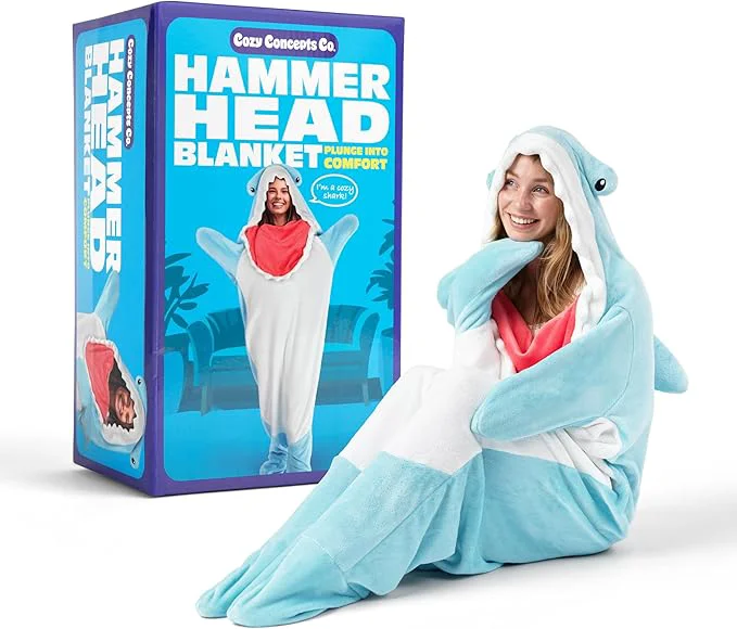 Cozy Concepts Co. Hammerhead Shark Blanket by Relatable Wearable Blanket with Sleeve Fun Easter Basket Stuffers Room Decor or Easter Gifts Comfortable Oversized 65 quot Throw Blanket Sophisticated