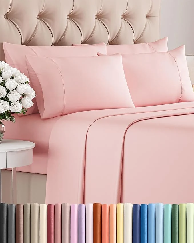 Crafted Queen 6 Piece Sheet Set - Comfy Breathable amp Cooling - Ultra-Soft Hotel Luxury Bedding Set with 8-16 Inch Deep Pockets - 1 Flat amp 1 Fitted Sheet amp 4 Pillowcases - Wrinkle amp Easy Care - Baby Pink Green