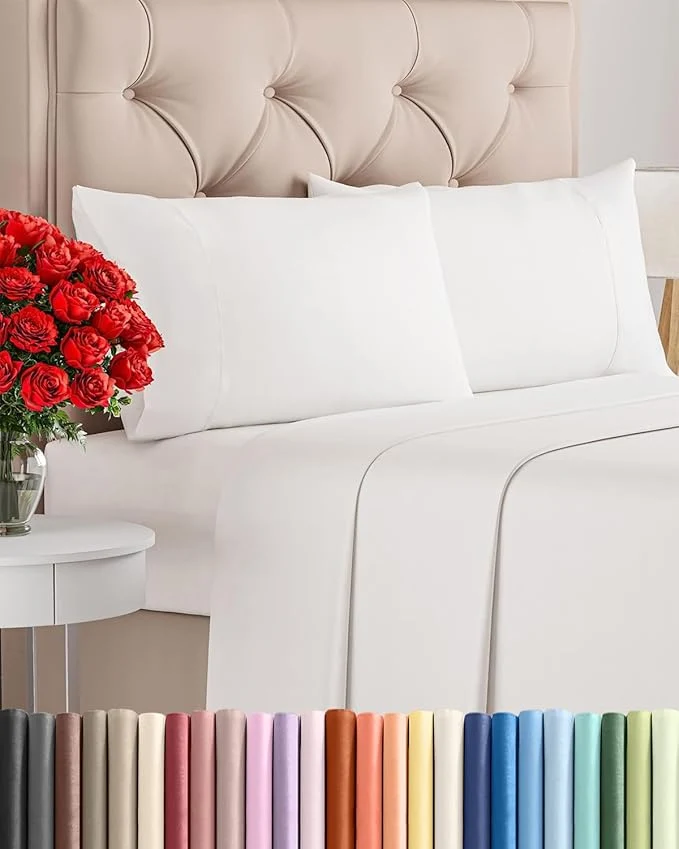 First-Class Twin 4 Piece Sheet Set - Comfy Breathable amp Cooling - Ultra Soft Hotel Luxury Bedding Set w 8-16 Inch Deep Pockets - 1 Flat amp 1 Fitted Sheet amp 2 Pillowcases - Wrinkle amp Easy Care - Antique White Versatile