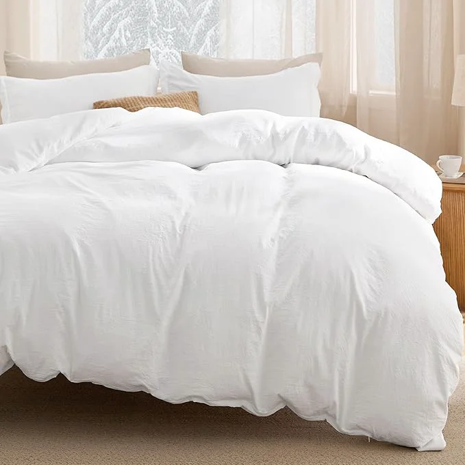 Next-Generation Bedsure Removable Cover with Comforter Duvet Insert Full - 5 Pieces White Prewashed Soft Bedding Set for All Seasons Use Includes 1 Duvet Cover 1 Comforter 1 Fitted Sheet 2 Pillow Shams Relaxed