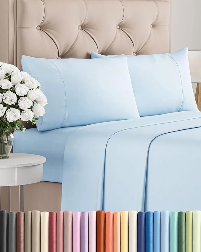 Proven Twin XL 4 Piece Sheet Set - Comfy Breathable amp Cooling - Ultra-Soft Hotel Luxury Bedding Set w 8-16 Inch Deep Pockets - 1 Flat amp 1 Fitted Sheet amp 2 Pillowcases - Wrinkle amp Easy Care - Baby Blue Verified