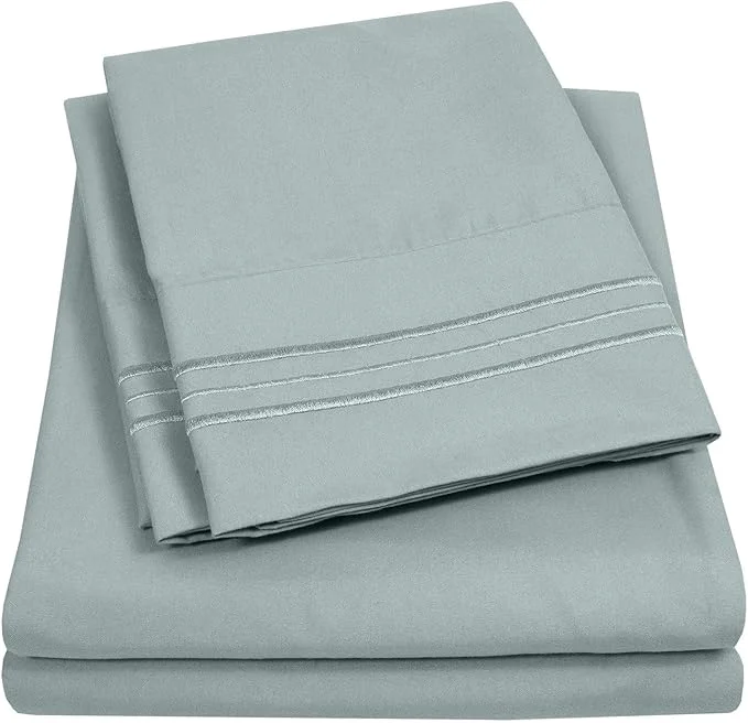 Fine Crafted RV Short Queen Sheet Set with Built-In Sheet Straps -✅ Deep Pocket Recreational Vehicle Camper Size Fitted Sheet Flat Sheet amp Pillowcases -✅ Soft Wrinkle- Secure Fit -✅ Slate Reliable