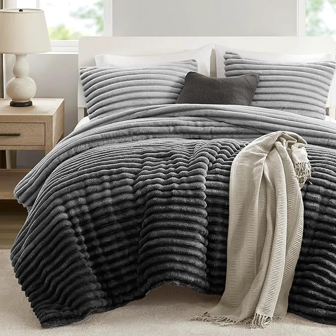 First-Class Intelligent Design Twin Comforter Set Plush Bedding Microfiber Reverse 2 Piece Lightweight Super Soft Ribbed Velvet Comforter 1 Sham All Season Fluffy Bed Set Avril Twin Twin XL Grey Ombre Healthy