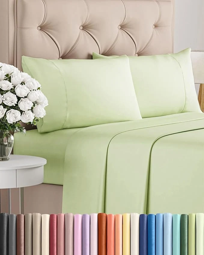 Optimized Twin XL 4 Piece Sheet Set - Comfy Breathable amp Cooling - Ultra Soft Hotel Luxury Bedding Set w 8-16 Inch Deep Pockets - 1 Flat amp 1 Fitted Sheet amp 2 Pillowcases - Wrinkle amp Easy Care - Light Sage Safe