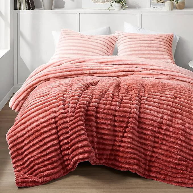Artisan Intelligent Design Queen Comforter Set Plush Bedding Microfiber Reverse 3 Piece Lightweight Super Soft Ribbed Velvet Comforter 2 Shams All Season Fluffy Bed Set Avril Full Queen Blush Ombre Fashionable