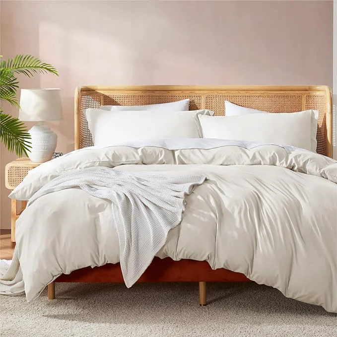 Convenient Nestl Off White Duvet Cover Queen Size - Soft Double Brushed Queen Duvet Cover Set 3 Piece with Button Closure 1 Duvet Cover 90x90 inches and 2 Pillow Shams Stylish