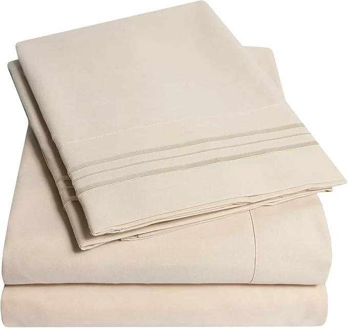 Long-Lasting 1500 Supreme Collection Extra Deep Pocket Sheets Set - Luxury Soft Bed Sheets Wrinkle Bedding Over 40 Colors 21 inch Extra Deep Pocket Twin Beige Innovative