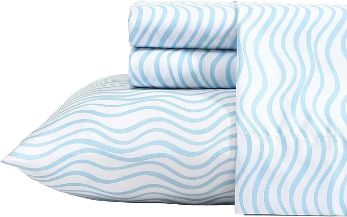 High-Performance Nautica - Sheet Set Breathable amp Cooling Microfiber Bedding with Matching Pillowcases Deep Pocket Fully Elasticized Linearly Waves Ocean Breeze Blue Queen Proven