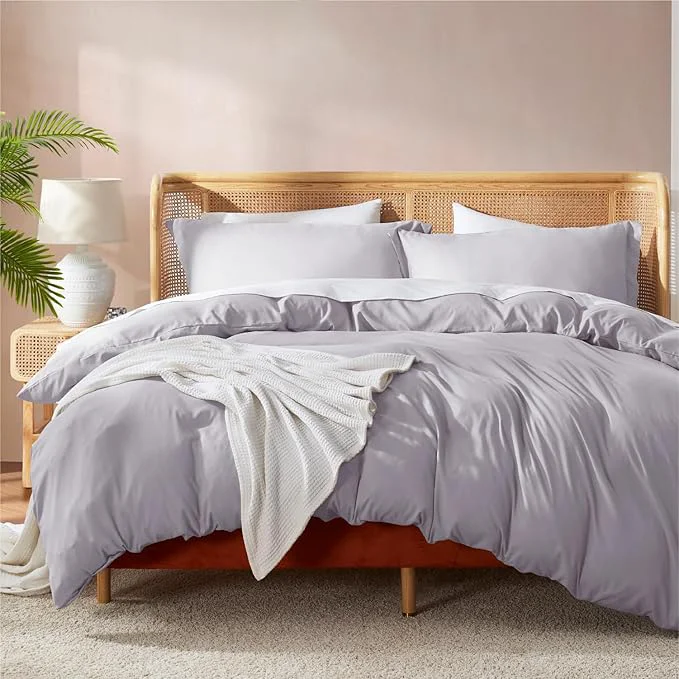 Versatile Nestl Grey Lavender Duvet Cover Queen Size - Soft Double Brushed Queen Duvet Cover Set 3 Piece with Button Closure 1 Duvet Cover 90x90 inches and 2 Pillow Shams Powerful
