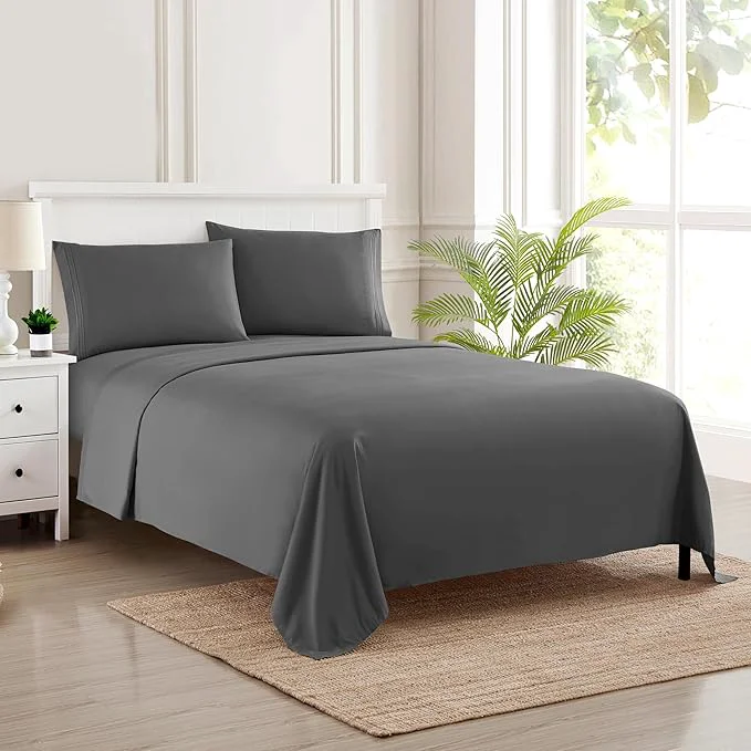 Certified Twin Sheets - Breathable Luxury Sheets with Full Elastic amp Secure Corner Straps Built In - 1800 Supreme Collection Extra Soft Deep Pocket Bedding Set Sheet Set EXTRA DEEP pocket - Twin Gray Detailed