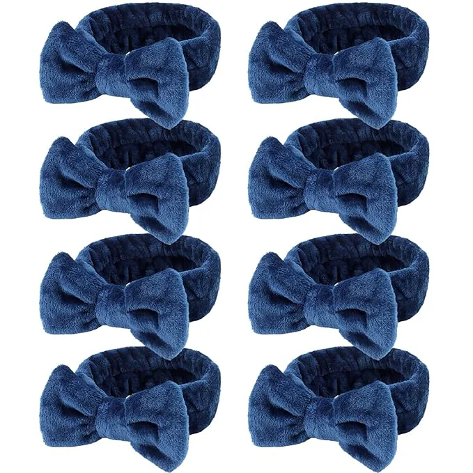 Versatile Ondder Spa Headband for Washing Face 8 Pack Navy Blue Skincare Headbands for Convenient