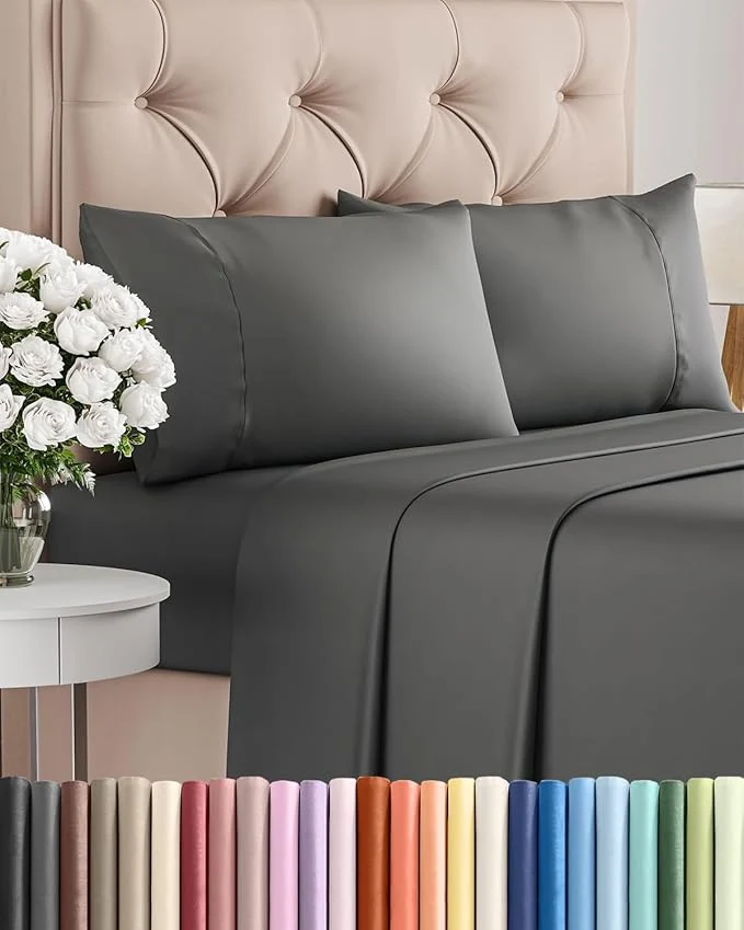 Lightweight Twin XL 4 Piece Sheet Set - Comfy Breathable amp Cooling - Ultra-Soft Hotel Luxury Bedding Set w 8-16 Inch Deep Pockets - 1 Flat amp 1 Fitted Sheet amp 2 Pillowcases - Wrinkle amp Easy Care - Charcoal Prestigious