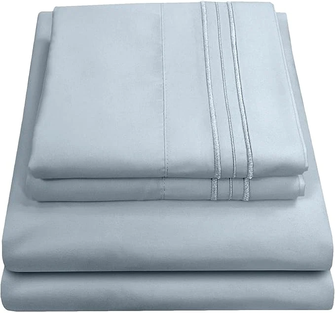 Expertly Made 1800 Supreme Collection - Breathable Luxury Full Size Sheet Set with Full Elastic amp Secure Corner Straps Built In Extra Soft Deep Pocket Bedding Misty Blue Crafted