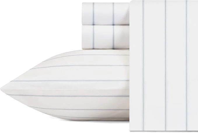 Enhanced Nautica - Full Size Sheet Sets Cotton Percale Preppy Bedding Crisp amp Cool Lightweight amp Breathable Skippers Island Light Blue Full Selected
