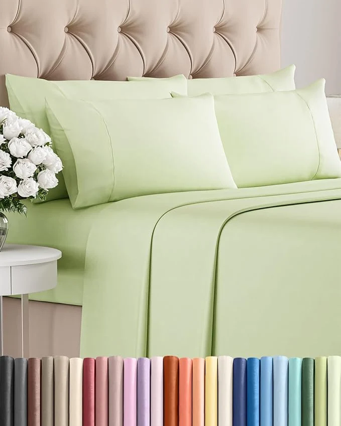 Versatile Cal King 6 Piece Sheet Set - Comfy Breathable amp Cooling - Soft Hotel Luxury Bedding Set with 8-16 Inch Deep Pockets - 1 Flat amp 1 Fitted Sheet amp 4 Pillowcases - Wrinkle amp Easy Care - Light Sage Recyclable