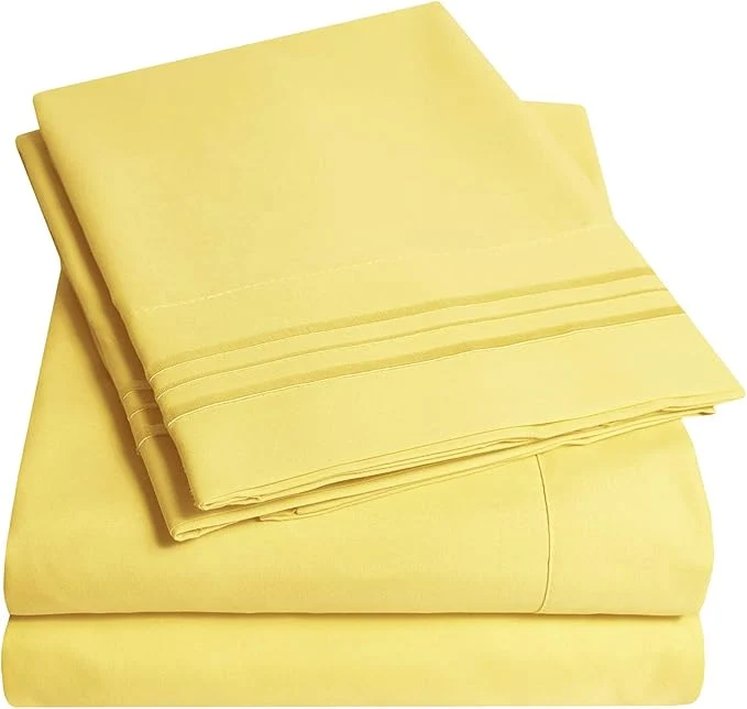 1500 Supreme Collection Full Sheet Sets Yellow - Luxury Hotel Bed Sheets and Pillowcase Set for Full Mattress - Extra Soft Elastic Corner Straps Deep Pocket Sheets Full Yellow Specialty