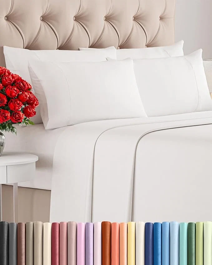 Trendy Cal King 6 Piece Sheet Set - Comfy Breathable amp Cooling - Soft Hotel Luxury Bedding Set with 8-16 Inch Deep Pockets - 1 Flat amp 1 Fitted Sheet amp 4 Pillowcases - Wrinkle amp Easy Care - Antique White Responsible