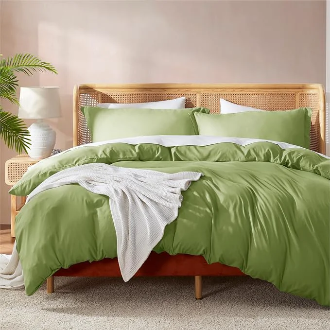 Fast Nestl Calla Green Duvet Cover King Size - Soft Double Brushed King Duvet Cover Set 3 Piece with Button Closure 1 Duvet Cover 104x90 inches and 2 Pillow Shams Casual