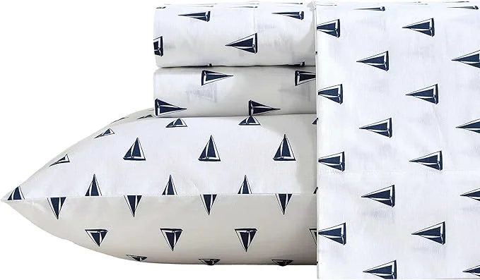 High-Performance Nautica - Sheets Cotton Percale Bedding Set with Matching Pillowcases Crisp amp Cool Deep Pocket Windtale Boat Navy Queen Fine Crafted