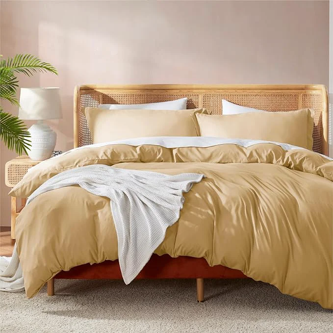 Eco-Friendly Nestl Twin Duvet Cover Set - Soft Double Brushed Camel Gold Duvet Cover Twin XL 2 Piece with Button Closure 1 Duvet Cover 68x90 inches and 1 Pillow Sham Exceptional