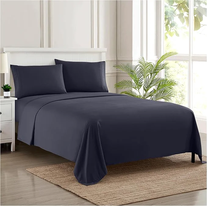 Casual California King Sheet Sets - Breathable Luxury Sheets with Full Elastic amp Secure Corner Straps Built In - 1800 Supreme Collection Cal King Deep Pocket Bedding Set Sheet Set California King Navy Safe